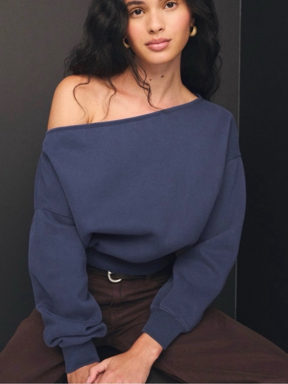 Abercrombie & Fitch “Slash” Off-the-Shoulder Navy Sweater